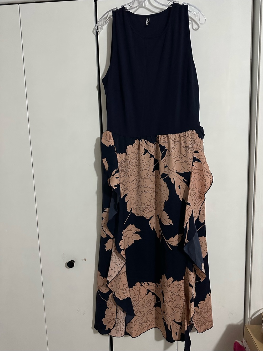 Navy and Blush Floral Maxi Dress with Scoop Neck